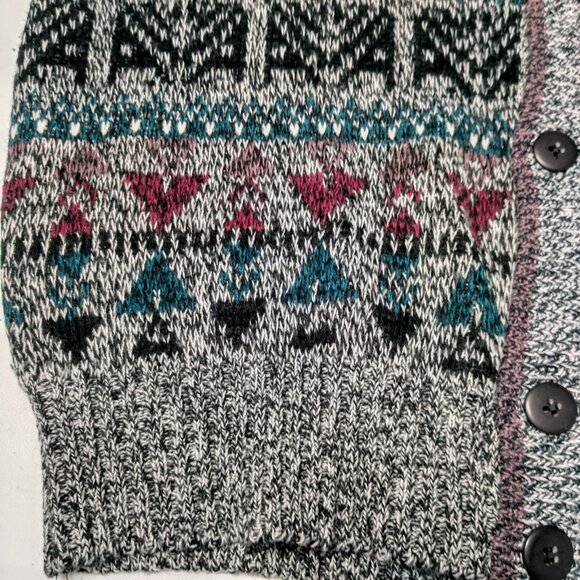 Vintage 1990s Impact Sweater Vest Men Large Gray Purple Geometric Leather Trim - Picture 14 of 16